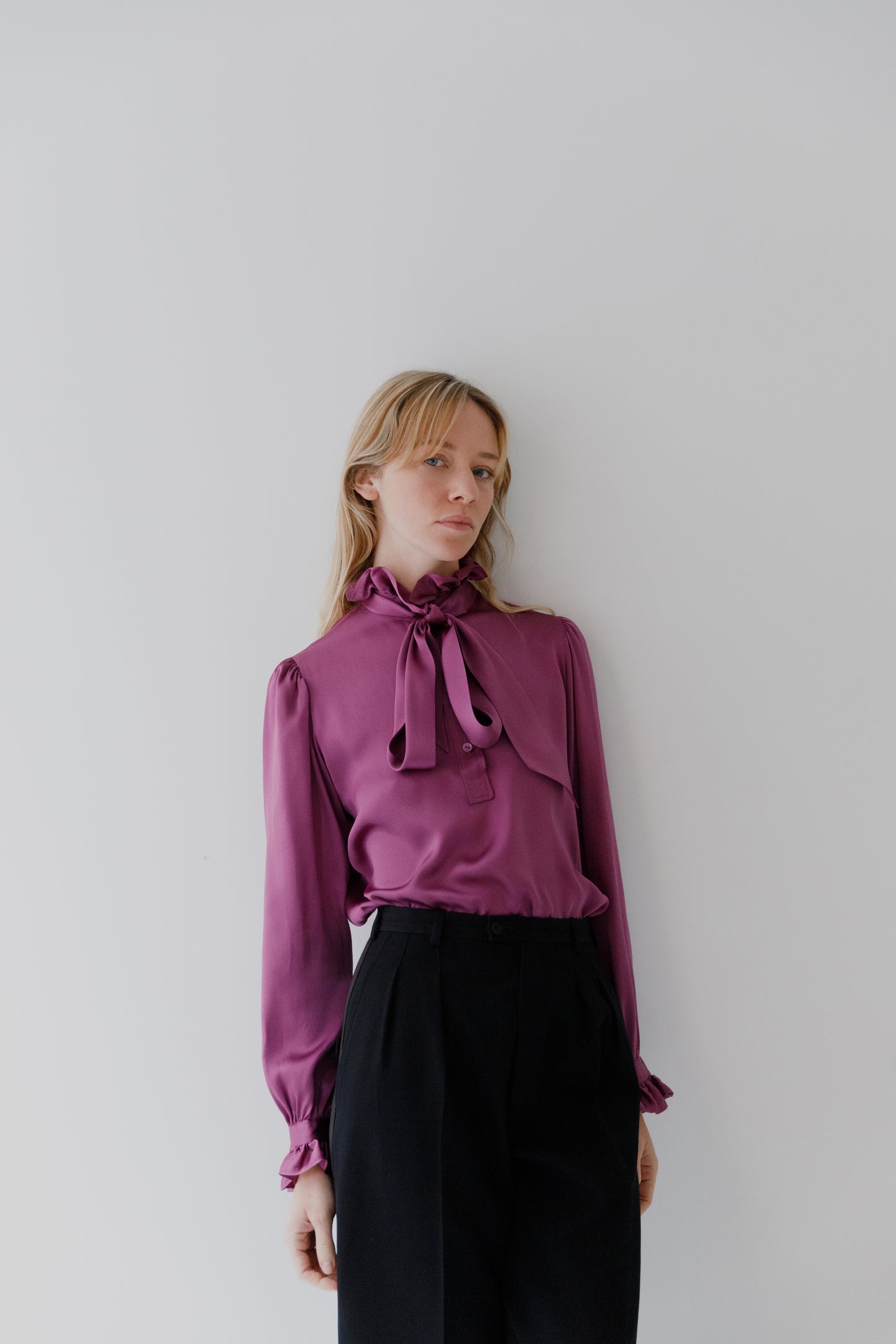 1980s Saint Laurent blouse mauve soie