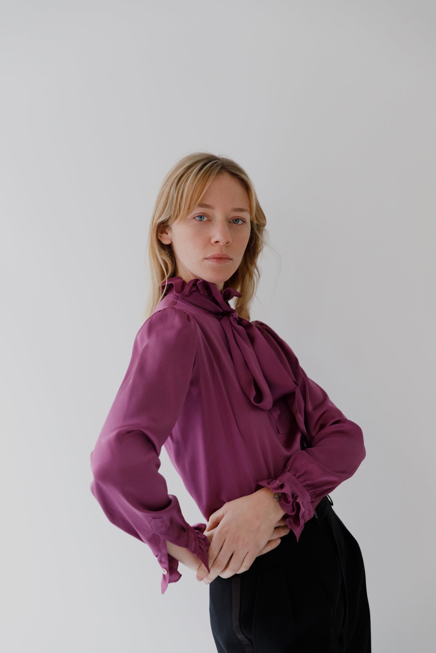 1980s Saint Laurent blouse mauve soie