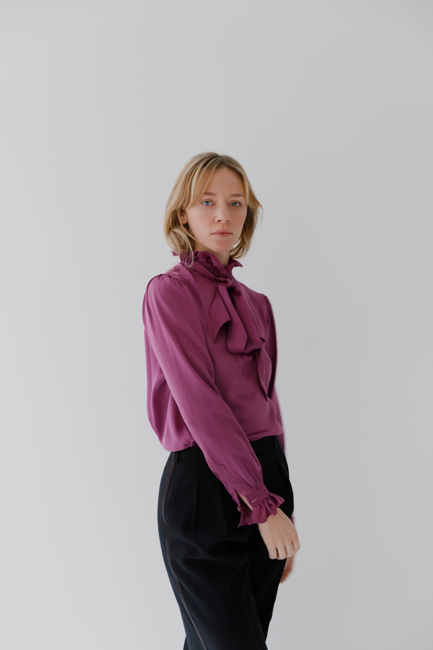 1980s Saint Laurent blouse mauve soie